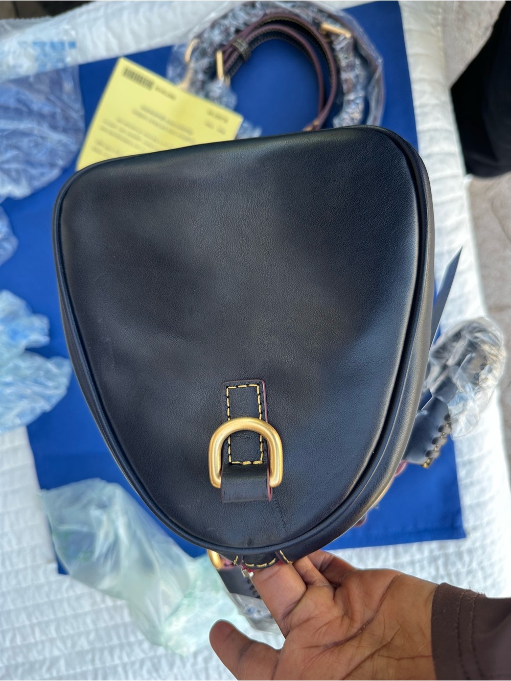 Dooney & Bourke Navy Florentine Satchel with Gold Hardware and Navy Tassel - Picture 10 of 13